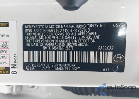 2021 Toyota C-Hr Xle z USA, uszkodzony, nr VIN NMTKHMBX7MR128871